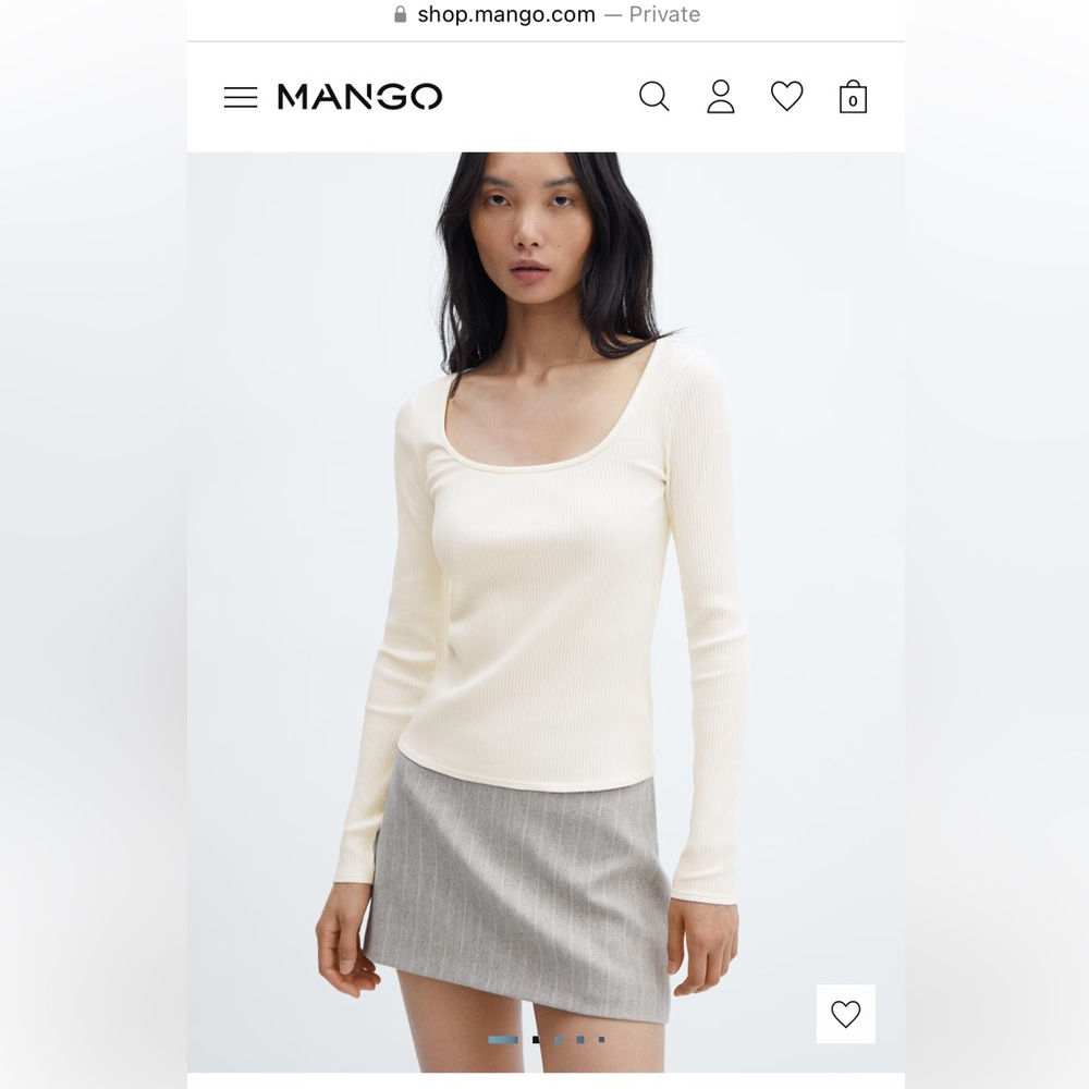 Mango Cream Ribbed Scoop Neck Top